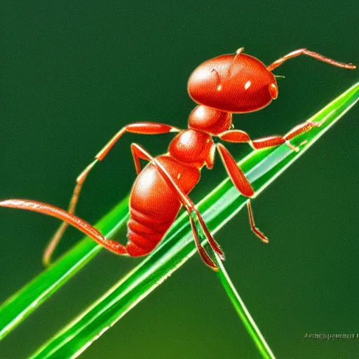 Prompt: a very cute ant rappels up a blade of grass, ue5, digital art