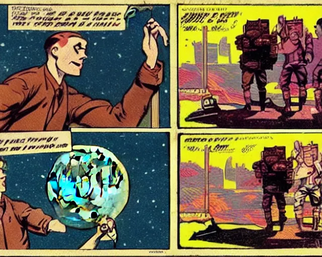 Image similar to two panels from a 1 9 3 0's comic book showing a cellphone, in front of a big moon, illustration, wide shot, muted colors, post grunge, concept art by josan gonzales and wlop, david rubin, mike mignola, laurie greasley, highly detailed, sharp focus, trending on artstation, hq, deviantart, art by artgem