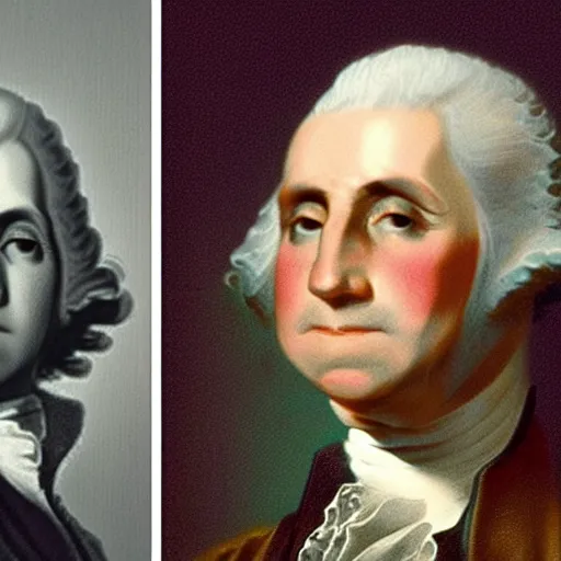 Image similar to 'before' and 'after' photos, in which the 'before' photo is of George Washington