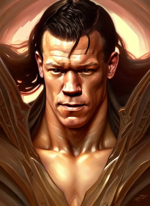 Prompt: Portrait of John Cena, D&D, muscular, fantasy, intricate, elegant, highly detailed, digital painting, artstation, concept art, smooth, sharp focus, illustration, art by artgerm and greg rutkowski and alphonse mucha