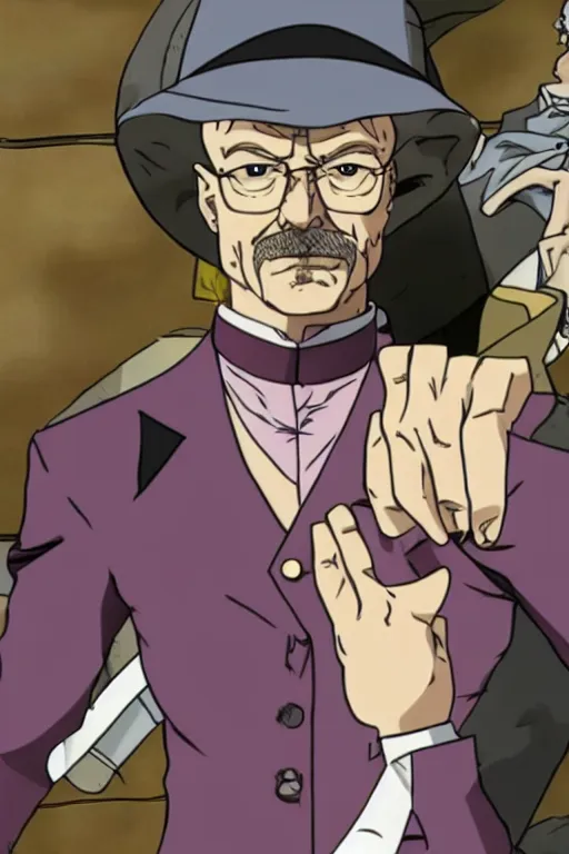 Image similar to Walter white in Jojos bizarre adventure, anime by hirohiko araki,