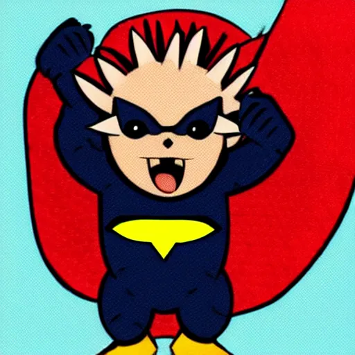 Image similar to an adorable superhero porcupine