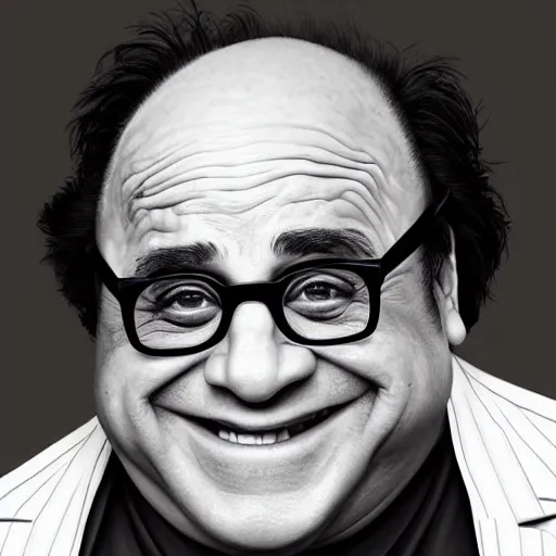 Image similar to danny devito with the physique of a body builder, hyper realistic and ultra detailed face, cinematic, dynamic lighting, photorealistic, refined, intricate, digital art, digital painting, masterpiece, 8k