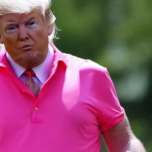 Image similar to donald trump wearing a pink mankini playing golf