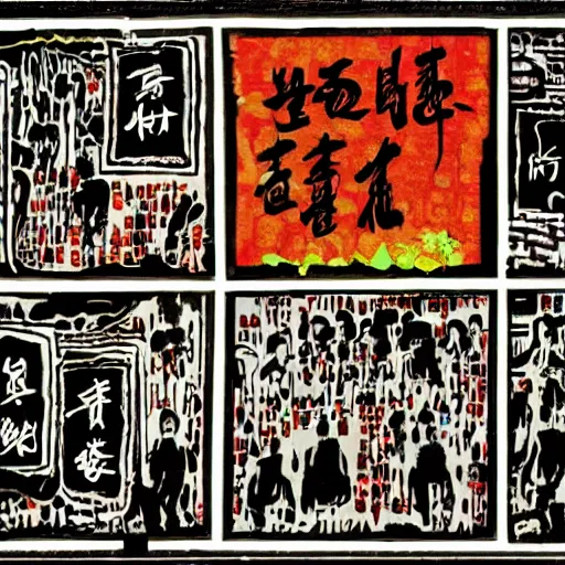 Image similar to chinese prison, bodily organs, in the style of daniel johnston and outsider art, 4k, overlaid with chinese text