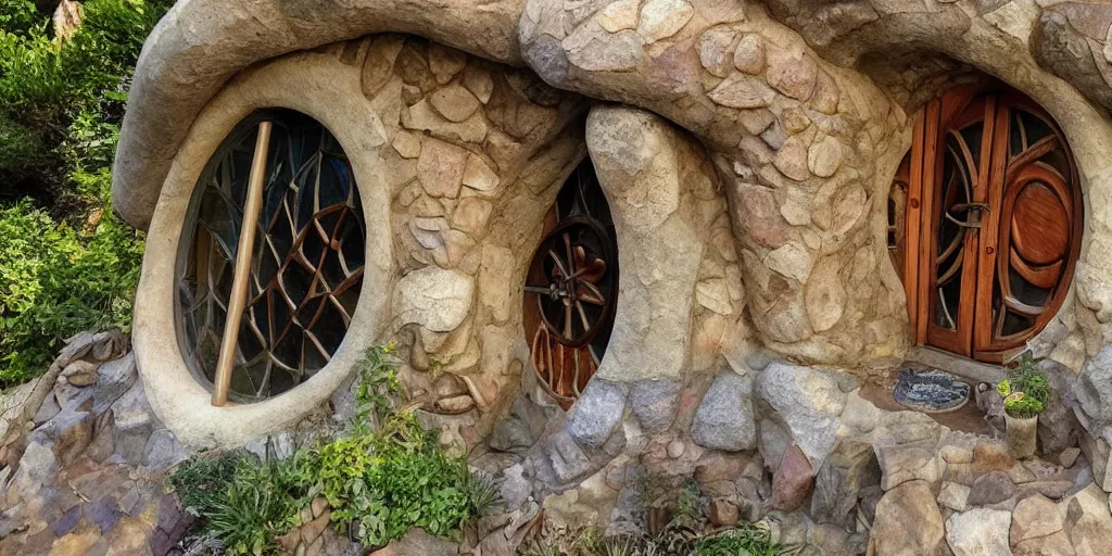 Prompt: hobbit home, gaudi style, highly detailed, photorealistic