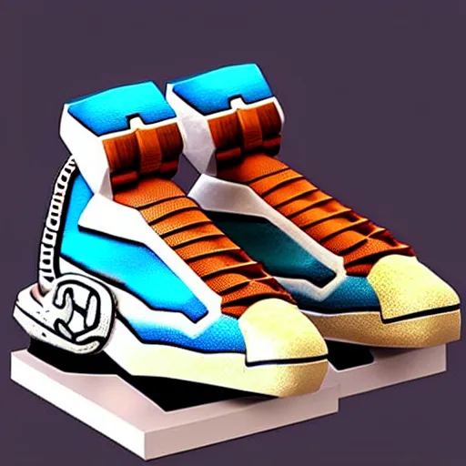 Image similar to realistic scultpure of sneaker! design, sneaker design overwatch fantasy style mixed with aztec mayan native street fashion, focus on sneakers only, shoes designed by akira toriyama and studio ghibli