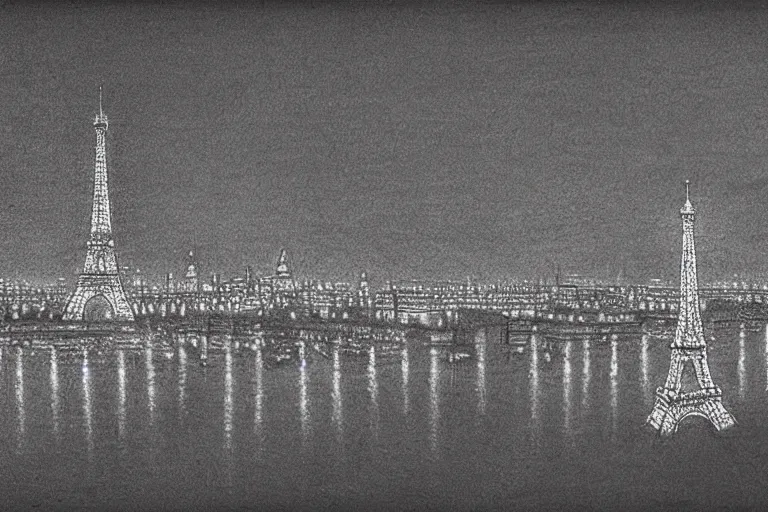 Prompt: beautiful pencil sketch of Paris at night