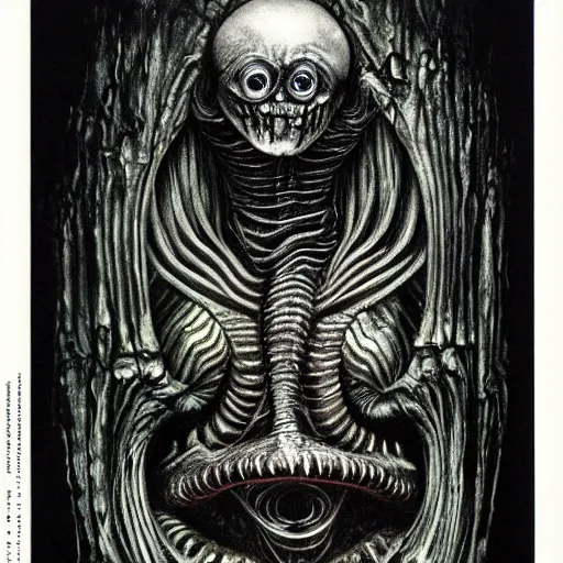 Image similar to the monster that lurks in the depths, hr giger, sinister