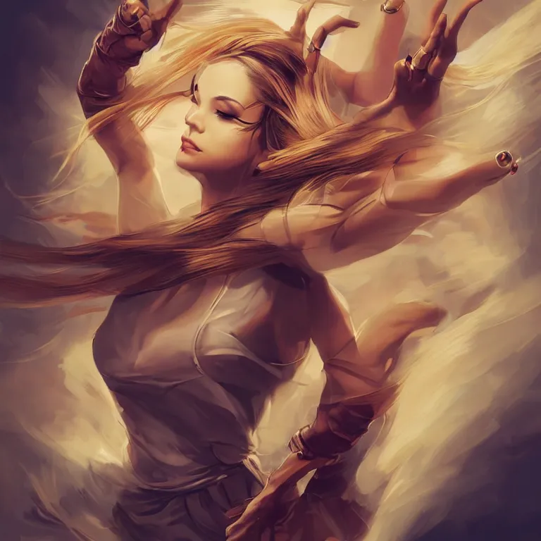 Image similar to dancer in the wind by artgerm, retrofuturism, trending on artstation