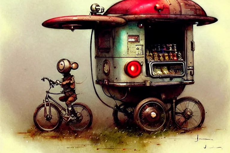 Image similar to adventurer ( ( ( ( ( 1 9 5 0 s retro future robot mouse vending machine wagon house. muted colors. ) ) ) ) ) by jean baptiste monge!!!!!!!!!!!!!!!!!!!!!!!!! chrome red