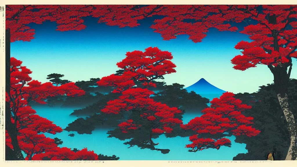 Image similar to I could see my own eyes had flecks of red, green, amber and blue, screen print by Kawase Hasui and dan hillier, 8k unreal engine