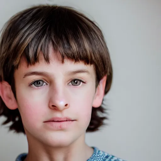 Image similar to closeup portrait of 9 year old boy, thick lips, pink face, thin eyebrows, short light brown hair