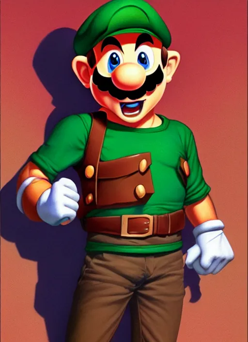 Prompt: full body character, if link and mario had a baby, 8 k, digital painting by tim hildebrandt, greg hildebrandt, glenn fabry