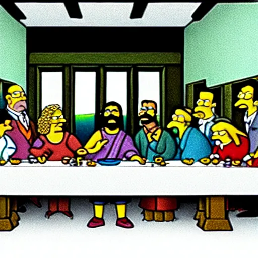 Image similar to the last supper as a still from the simpsons