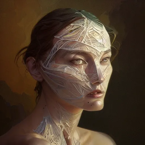 Prompt: a face depicted from translucent cubed, intricate, elegant, highly detailed, digital painting, artstation, concept art, matte, illustration, art by Artgerm and Greg Rutkowski and Alphonse Mucha, Simon Stalenhag, hyperreal