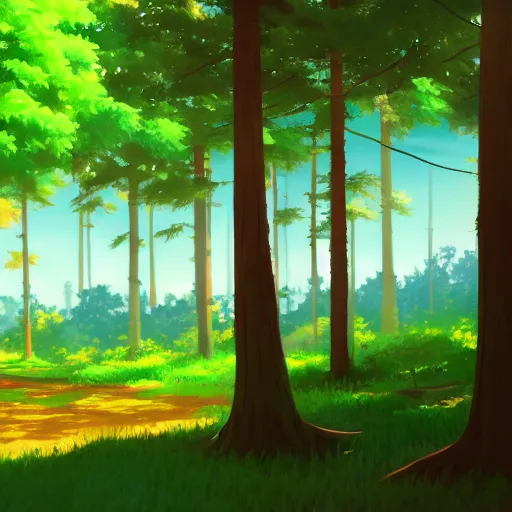 Prompt: forest lanscape panorama by makoto shinkai in pixar style backdrop gouache 8 0 s cartoon