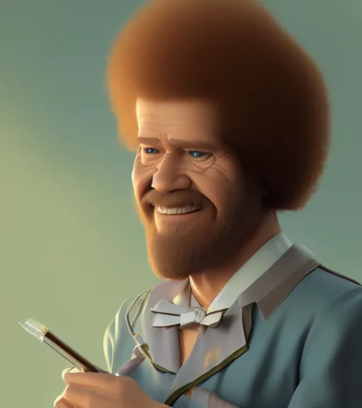 Image similar to Bob Ross is dressed in a maids outfit, hyperdetailed, artstation, cgsociety, 8k