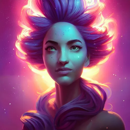 Image similar to portrait of beautiful woman with magical nebula hair, maya ali mage, gloomhaven, dynamic lighting, gaudy colors, octane render aesthetic, matte painting concept art, official fanart behance hd artstation by jesper ejsing, by rhads and makoto shinkai and lois van baarle and ilya kuvshinov and rossdraws