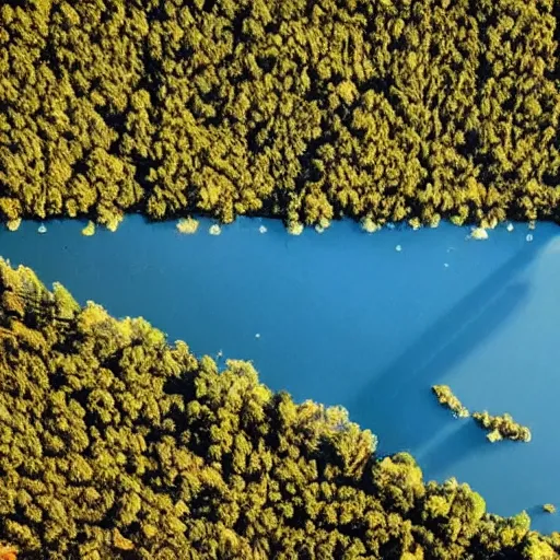 Image similar to a city on the moon with trees. river in the foreground. ocean in the background