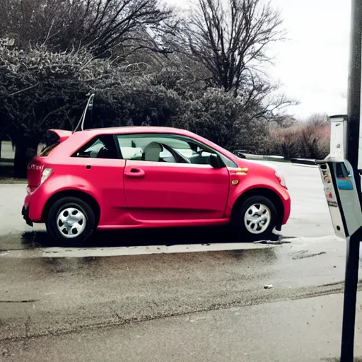 Prompt: a tiny car next to a mailbox