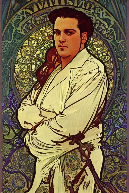 Image similar to tony soprano by alphonse mucha