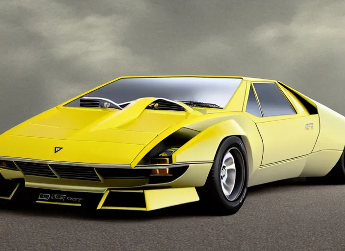 Image similar to a blending and amalgamation of a lamborghini countach, with a long front end like datsun 2 6 0 z or jaguar e - type, concept art, 8 k, highly detailed