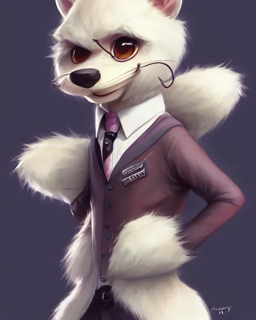 Image similar to character concept art of a cute male anthropomorphic furry | | adorable, a detective fursona, key visual, realistic shaded perfect face, tufted softly, fine details by stanley artgerm lau, wlop, rossdraws, james jean, andrei riabovitchev, marc simonetti, and sakimichan, trending on weasyl