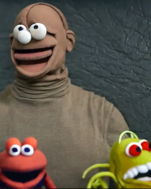 Prompt: death stranding as a muppet. highly detailed felt. hyper real photo. 4 k.