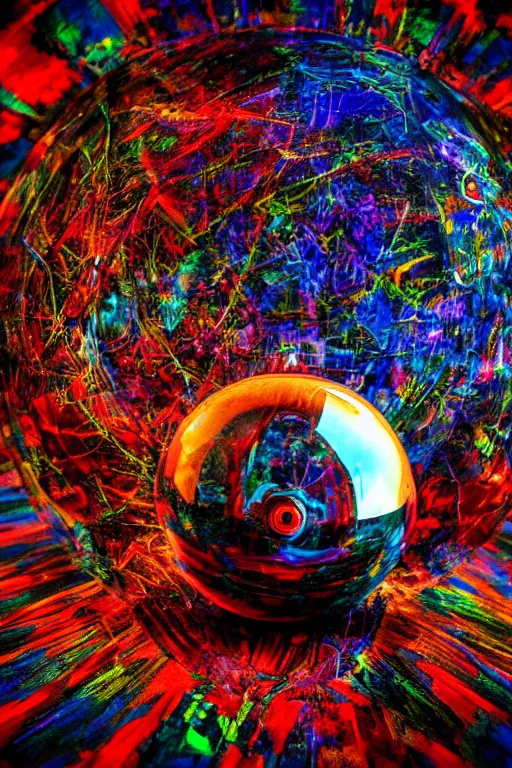 Image similar to image of random arts, weird, chaos, crystal ball, slightly abstract, art, 8K, HDR, high quality