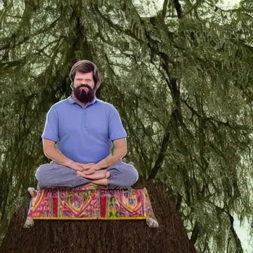 Image similar to president gabriel boric meditating on top of a big tree