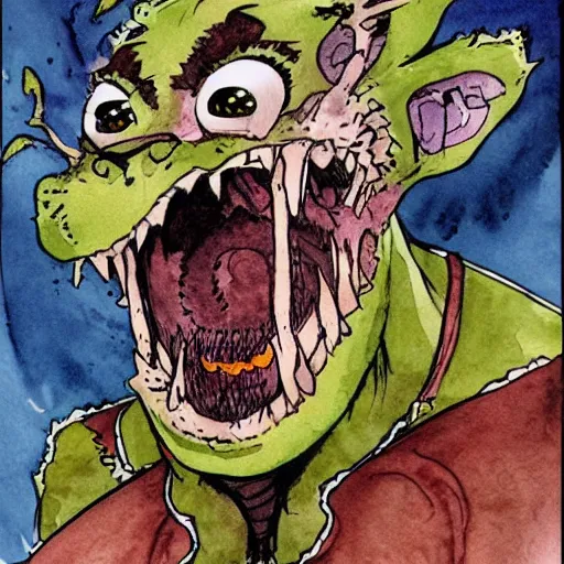 Image similar to dracula cat from the black lagoon watercolor geoff darrow style