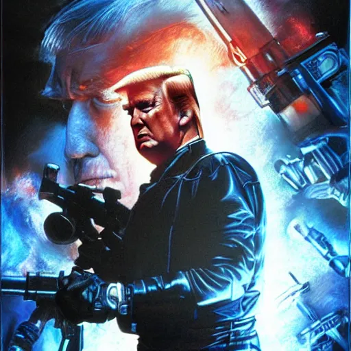 Image similar to trump as terminator, movie poster, digital art, high - detailed, 4 k, artstation, hyper - realistic, by drew struzan