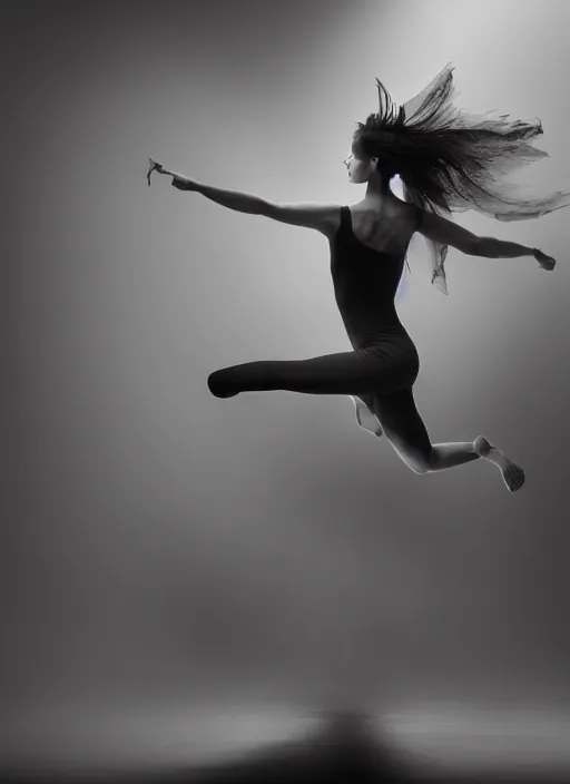 Image similar to a Photorealistic dramatic hyperrealistic render of a beautiful Female smoke dancer by Ken Brower and Deborah Ory of NYC Dance project,Lois Greenfield,Flowing cloth and smoke,Beautiful dynamic dramatic dark moody lighting,volumetric,shadows,cinematic atmosphere,Octane render,8K