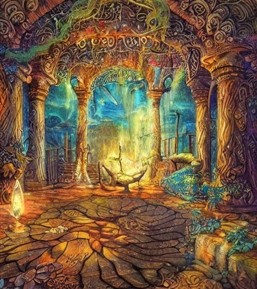 Prompt: pyrography, spray painted graffiti, perspective chalk art pastiche by Josephine Wall, Ferdinand Knab, Lovecraft, cel-shaded, thick ink lines, CGSociety