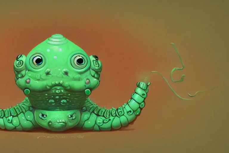 Prompt: symmetrical intricate murky clay cute friendly green caterpillar worm character, in the style of craola, macro lens, highly detailed, digital painting, trending artstation, concept art, illustration, cinematic lighting, pastel, photorealism, epic, octane render