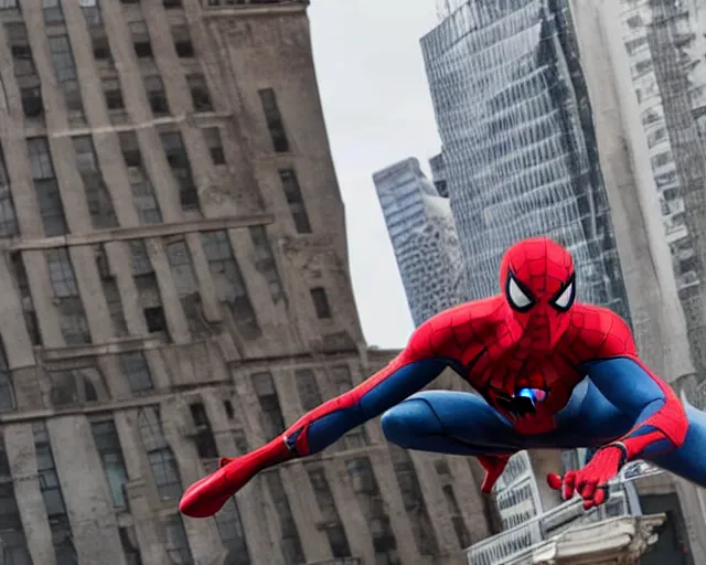 Image similar to photograph of spider - man on a building movie set