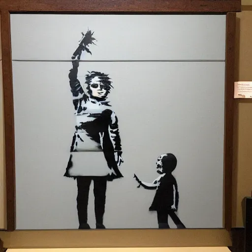 Image similar to A photograph of a Banksy painting at the Henry Doorly zoo