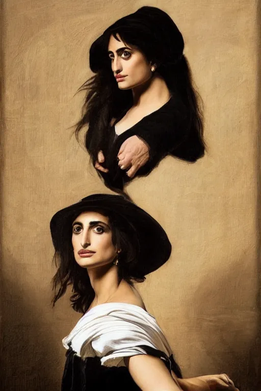 Prompt: portrait of penelope cruz, artwork by caravaggio