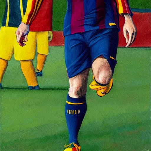 Image similar to messi, painting by grant wood, very detailed, ultra realistic