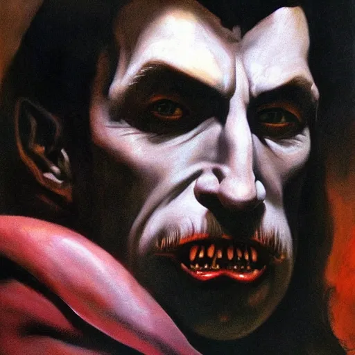 Image similar to ultra realistic portrait painting of dracula, art by frank frazetta, 4 k, ultra realistic, highly detailed, epic lighting