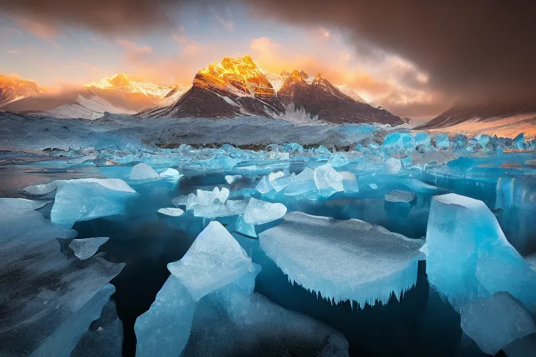 Image similar to moody landscape photography by marc adamus, ice vcave, blue, wide angle