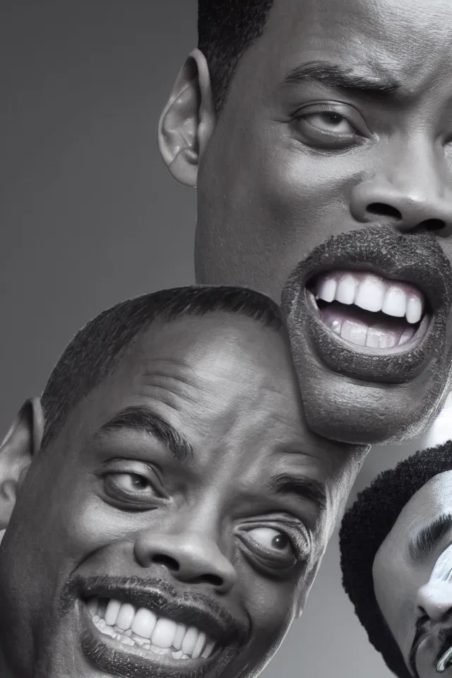 Image similar to Chris Rock Slapping Will Smith In The Face, Closeup Shot, photorealistic, hyperrealistic, HDR, octane render