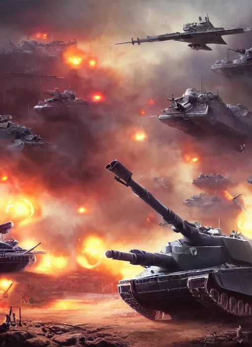 Image similar to highly detailed world war 3 illustration featuring hamsters at war, stephen bliss, unreal engine, fantasy art by greg rutkowski, global illumination, radiant light, detailed and intricate environment, hamsters driving tanks, hamsters holding rifles, hamsters dressed in battle gear