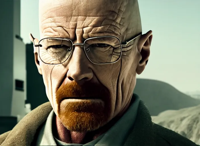 Image similar to film still of Walter White as Gordan Freeman in the Half Life Movie, 4k