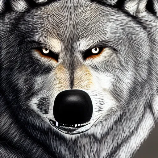 Image similar to alpha wolf head, scarred eye, head, digital art, highly detailed, artstation