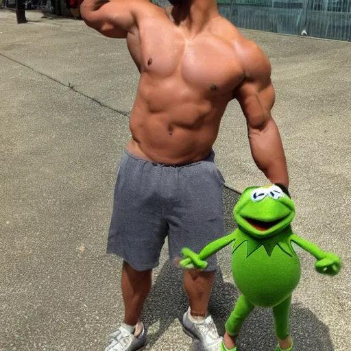 Prompt: big buff 6 pack kermit the frog