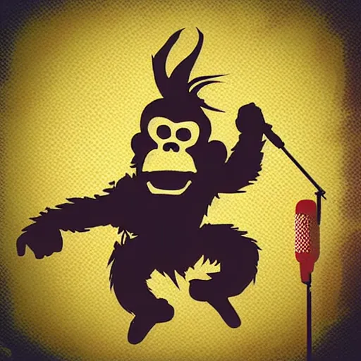 Image similar to “Donkey Kong screaming into a microphone at a rock concert.”