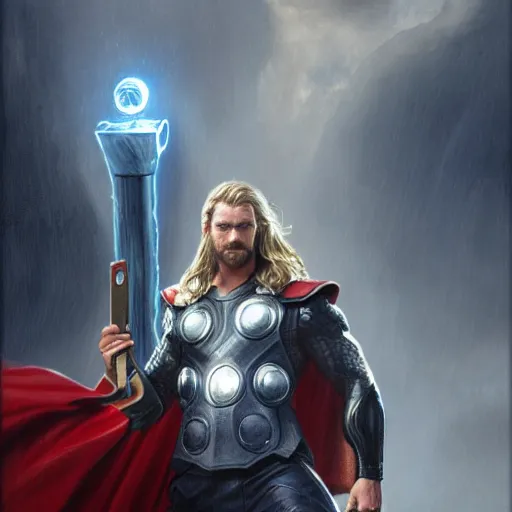 Thor holding Mjolnir, detailed, centered, digital | Stable Diffusion ...