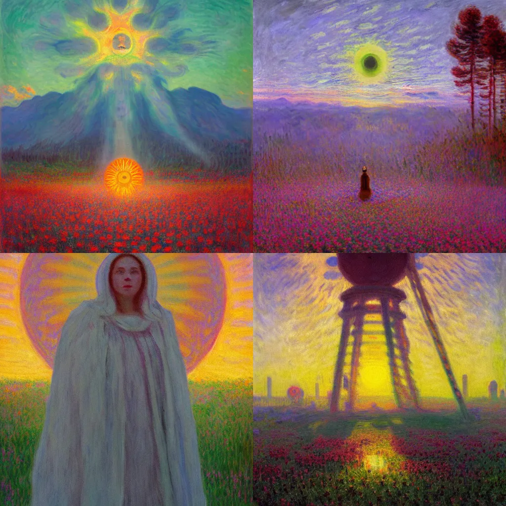 Image similar to The queen of the sun, by Simon Stålenhag and Claude Monet, oil on canvas